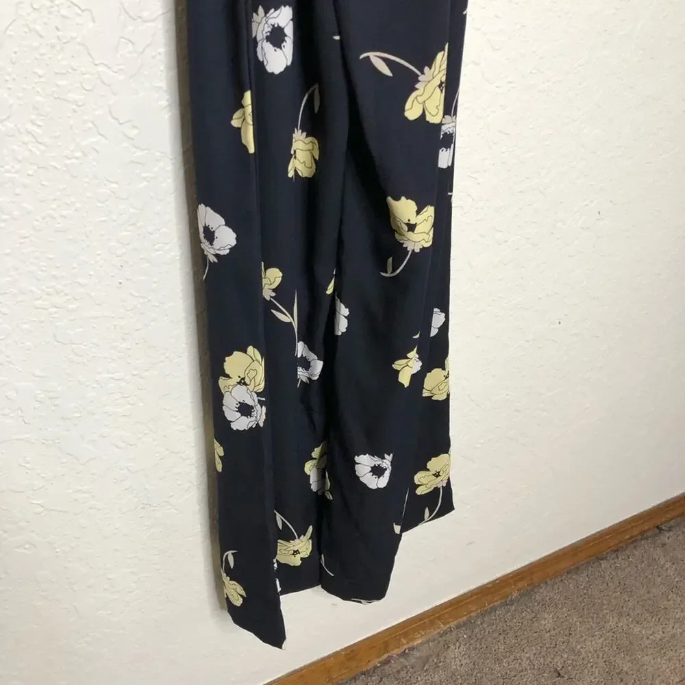 Ann Taylor navy blue yellow white floral jumpsuit size 2